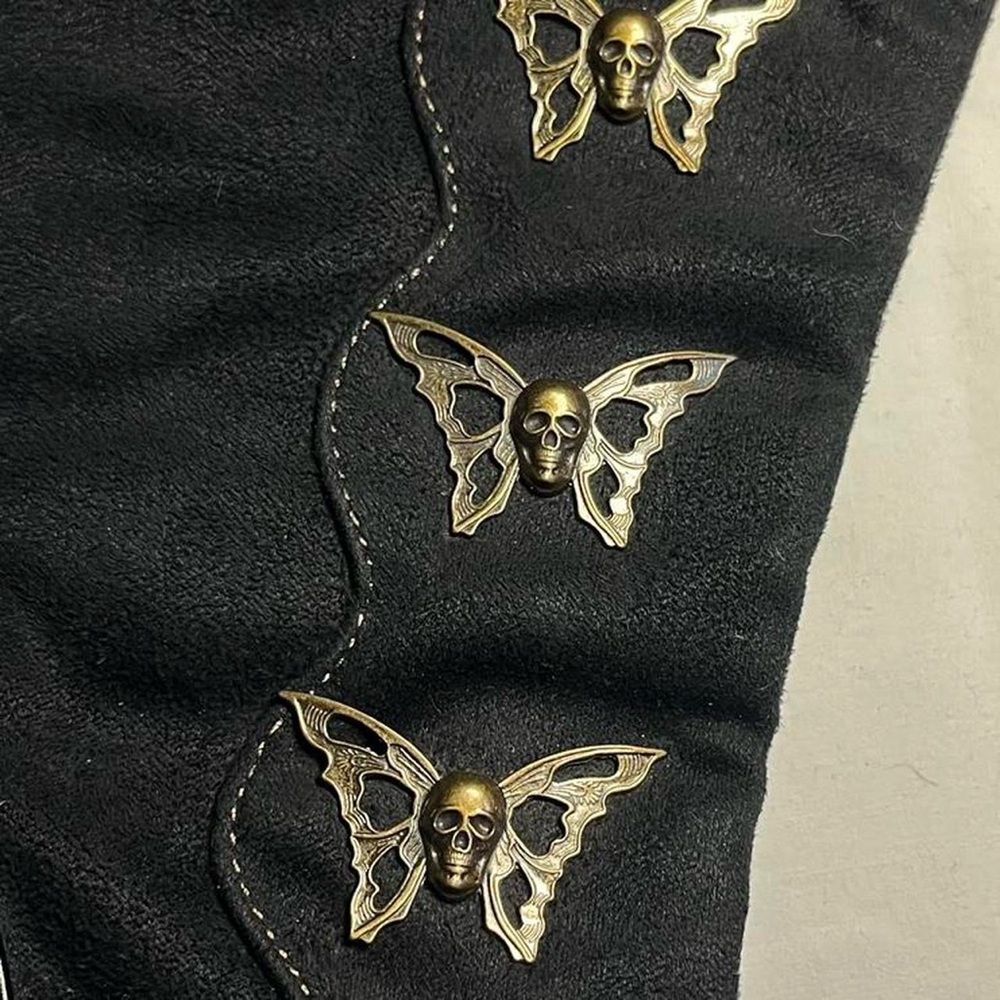 Demonia Black Heeled Boots with Gold Butterfly Accents - Picture 3 of 8